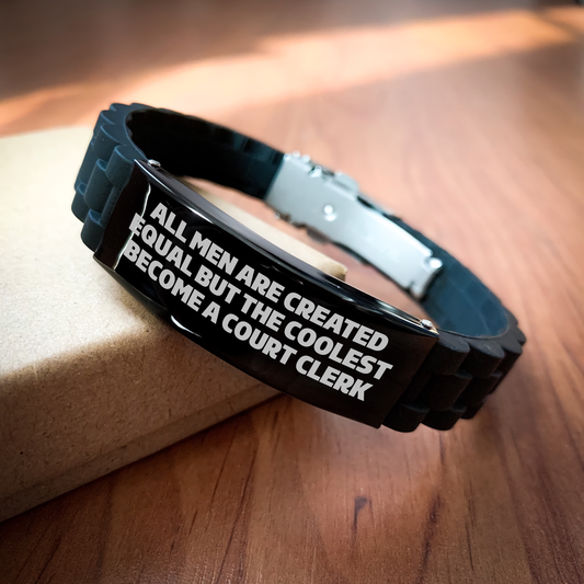 Funny Court Clerk Gifts, Court Clerk Humor Quote, Glide lock Clasp Black Stainless Steel Silicone Adjustable Men's Father's Day Unique Gifts from Friends and Family - Image 2