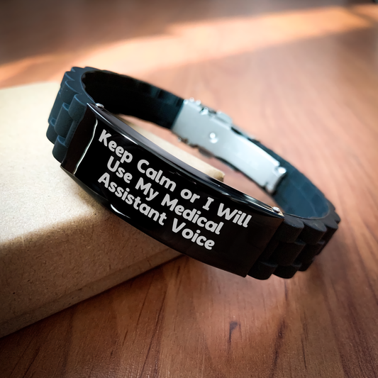 Funny Medical Assistant Gifts for Medical Assistant Day - Keep Calm Or I Will Use My Medical Assistant Voice Glide lock Clasp Bracelet, Gifts from Men to Medical Assistant, Father's Day Unique Gifts - Image 2