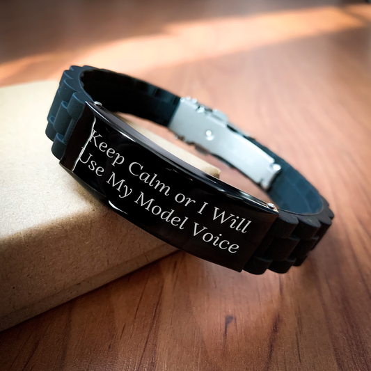 Funny Model Gifts from Friends - Keep Calm Or I Will Use My Model Voice Glide lock Clasp Black Stainless Steel Silicone Adjustable Graduation Unique Gifts - Image 2