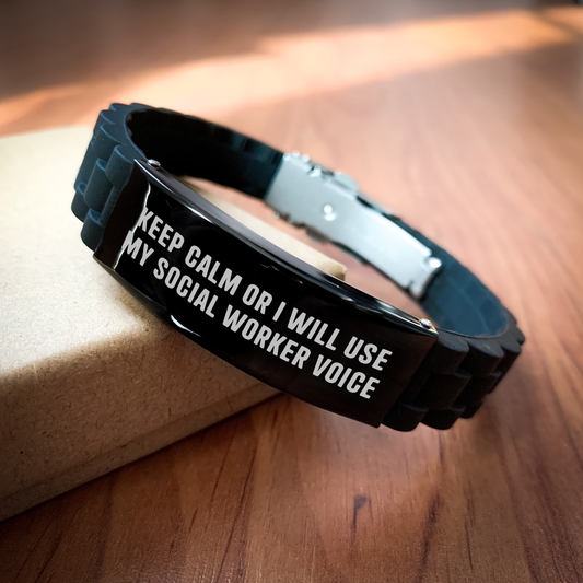 Funny Social Worker Gifts from Friends to Social Worker - Keep Calm Or I Will Use My Social Worker Voice Glide lock Clasp Bracelet for Graduation - Image 2