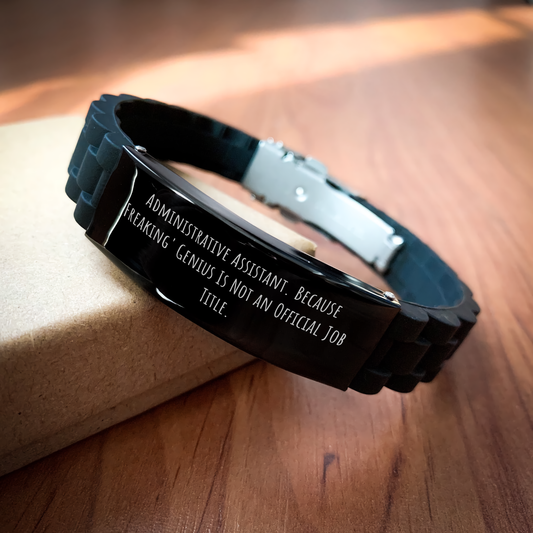 Administrative Assistant Gifts, Funny Quote, Glide lock Clasp Black Stainless Steel Silicone Adjustable Bracelet, Gifts from Coworkers for Administrative Assistants, Graduation Unique Gifts - Image 2