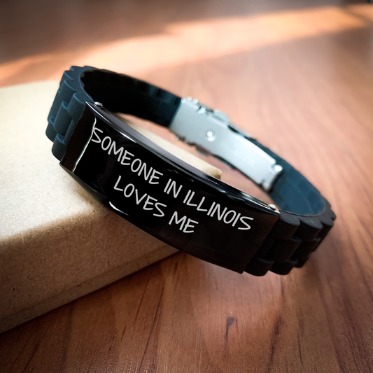 Someone in Illinois Loves Me - Funny Quote Glide lock Clasp Black Stainless Steel Silicone Adjustable Gift for Men from Illinois, Unique Father's Day Presents for Illinois Dad - Image 2