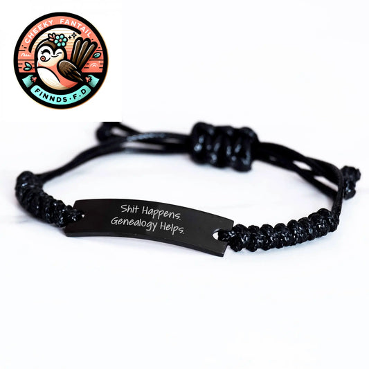 Genealogy Enthusiasts' Funny Rope Bracelet, Gifts from Men for Father's Day, 'Shit Happens. Genealogy Helps.' - Image 2
