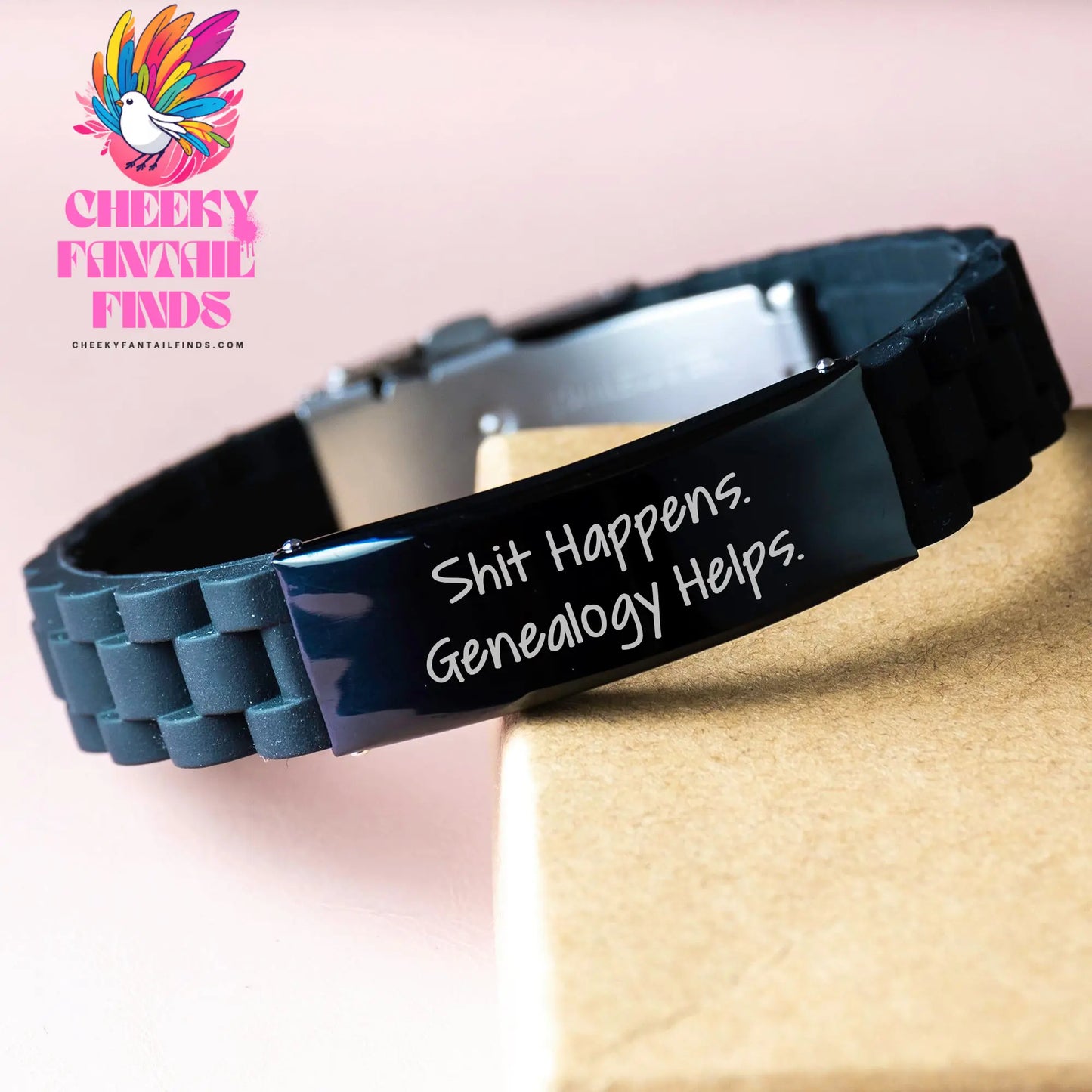 Genealogy Gifts for Men, Funny Quote Glide lock Clasp Bracelet, Black Stainless Steel Adjustable, Gifts from Family, Father's Day Unique - Image 3