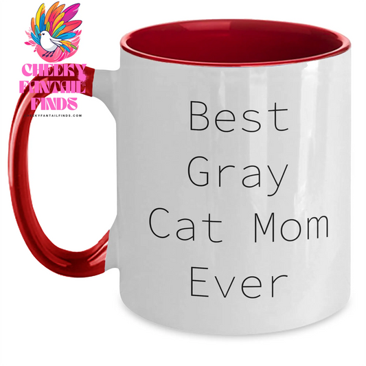 Gray Cat Mom Ever Gray Cat Lovers Gifts for Dad on Father's Day Unique Two Tone Ceramic Coffee Mugs for Gray Cat Enthusiasts Funny Gifts for Gray Cat Dad - Main