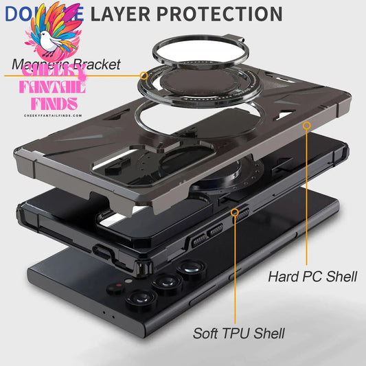 Gray For Samsung Galaxy S23 S23+ S23 Plus S23 Ultra S23 FE 5G Phone Case Shockproof Magnetic Heavy Duty Ring Kickstand Cover Cheeky Fantail Finds