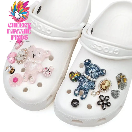 Gray, Pink Bear Charms Designer DIY Rhinestones Shoes Charm for Clogs Cheeky Fantail Finds