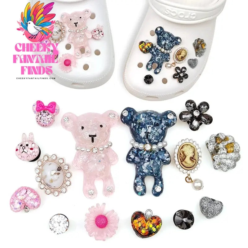 Gray, Pink Bear Charms Designer DIY Rhinestones Shoes Charm for Clogs Cheeky Fantail Finds