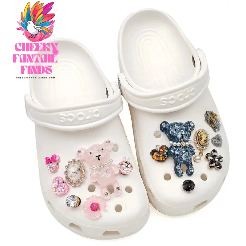 Gray, Pink Bear Charms Designer DIY Rhinestones Shoes Charm for Clogs Cheeky Fantail Finds