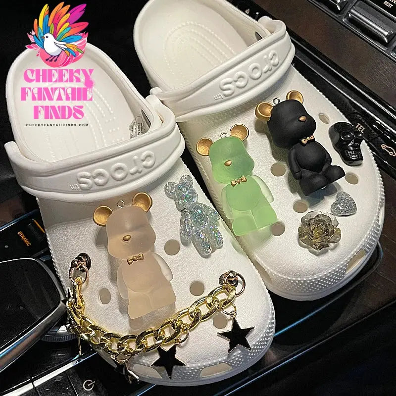 Gray, Pink Bear Charms Designer DIY Rhinestones Shoes Charm for Clogs Cheeky Fantail Finds