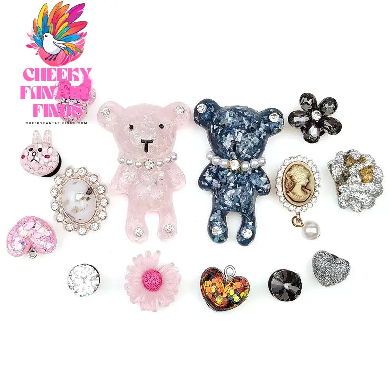 Gray, Pink Bear Charms Designer DIY Rhinestones Shoes Charm for Clogs Cheeky Fantail Finds