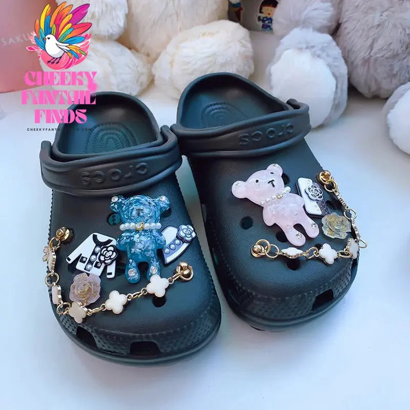 Gray, Pink Bear Charms Designer DIY Rhinestones Shoes Charm for Clogs Cheeky Fantail Finds