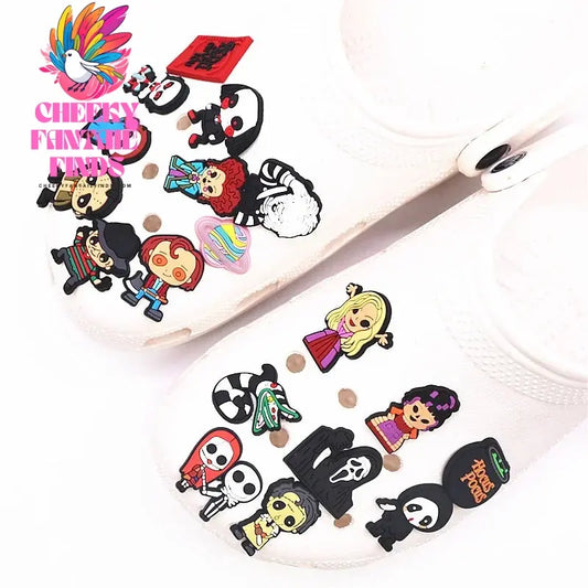 Halloween Horror Movie Style Shoe Charms PVC Grim Reaper Chainsaw Wizard Murderer Designer Clogs Accessories Decorations Cheeky Fantail Finds