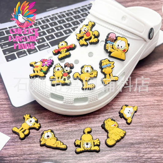Hot 12Pcs Garfield cat Charms Slippers new Decor pretty Accessories Shoes Flower Game Figure Sandals Ornament Shoe Buckle Cheeky Fantail Finds