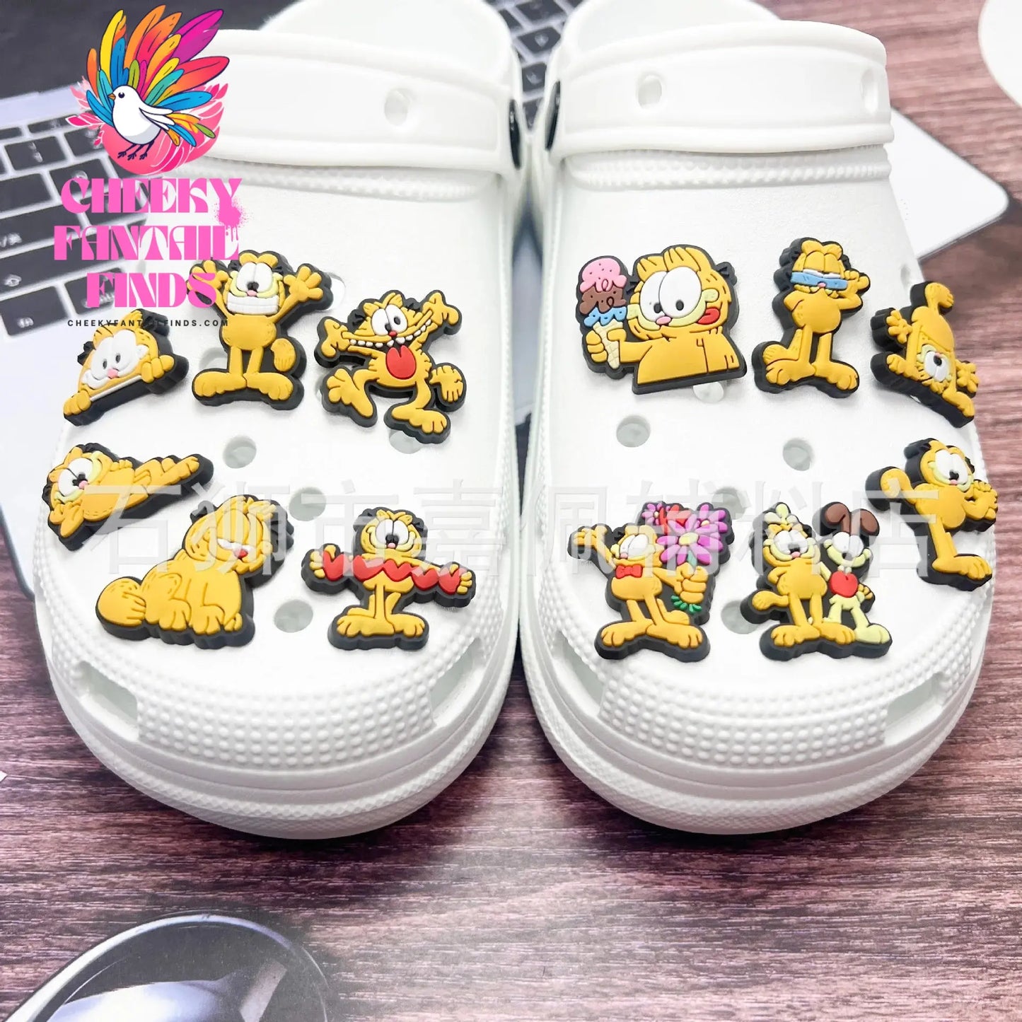 Hot 12Pcs Garfield cat Charms Slippers new Decor pretty Accessories Shoes Flower Game Figure Sandals Ornament Shoe Buckle Cheeky Fantail Finds