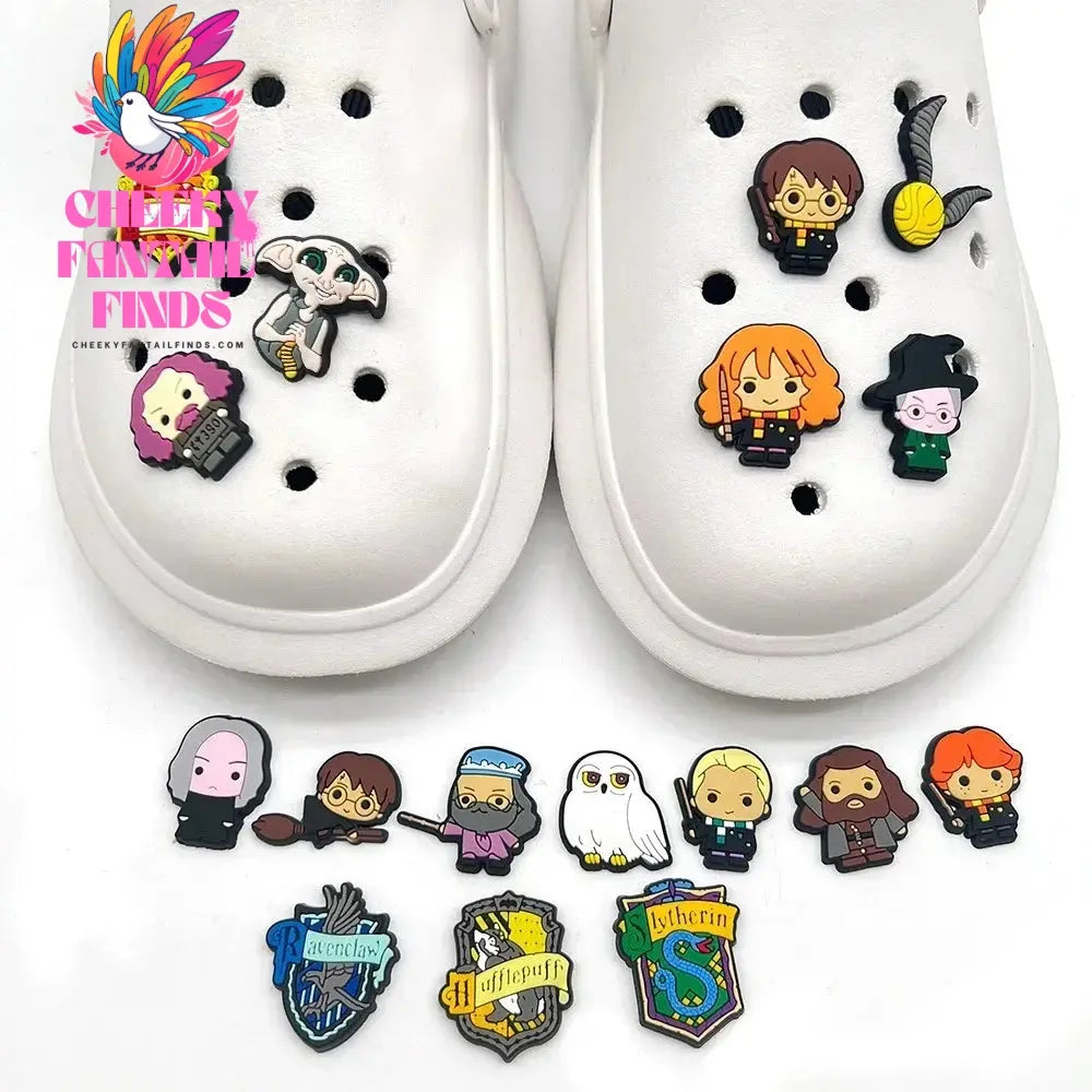 Hot 17Pcs/set Harrypotter Cartoon Kid Shoes Accessories PVC Buckle Decoration Fit for shoe Harry Potter Shoe Kid Gift Cheeky Fantail Finds