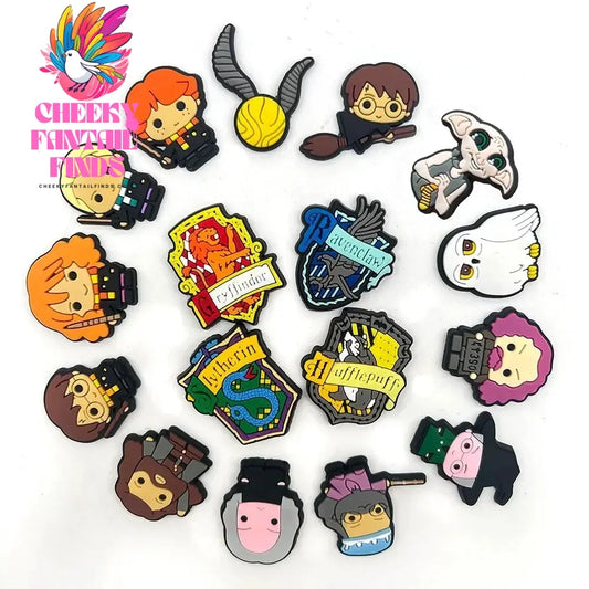 Hot 17Pcs/set Harrypotter Cartoon Kid Shoes Accessories PVC Buckle Decoration Fit for shoe Harry Potter Shoe Kid Gift Cheeky Fantail Finds