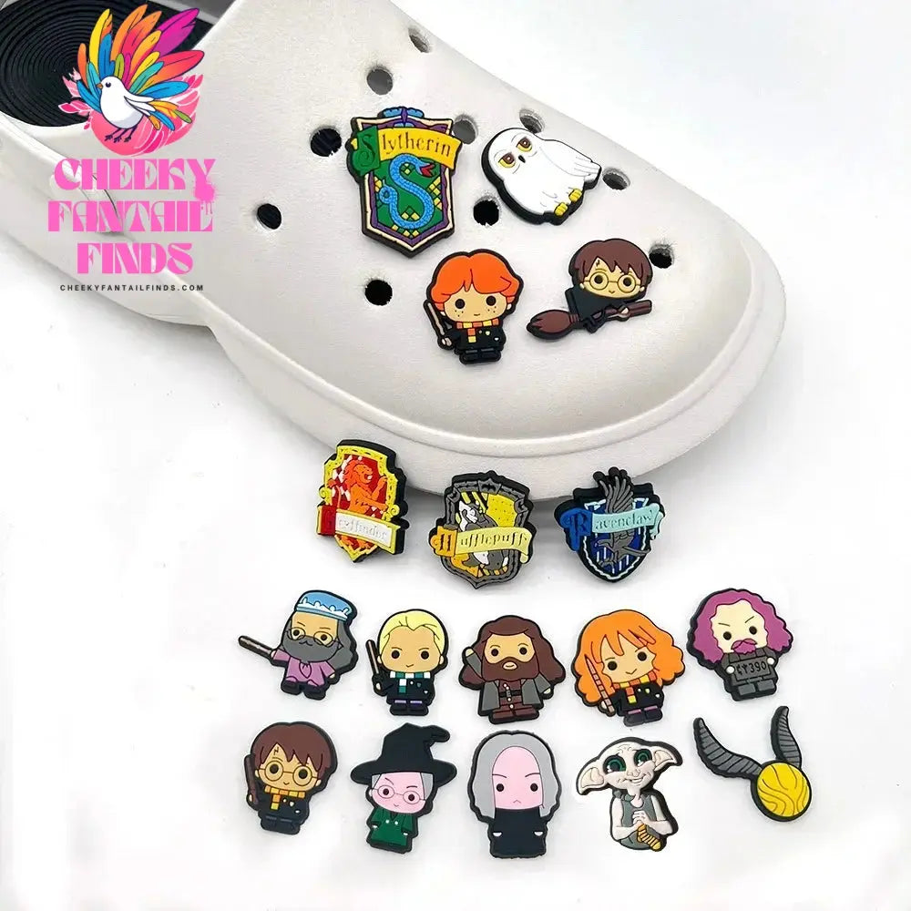 Hot 17Pcs/set Harrypotter Cartoon Kid Shoes Accessories PVC Buckle Decoration Fit for shoe Harry Potter Shoe Kid Gift Cheeky Fantail Finds