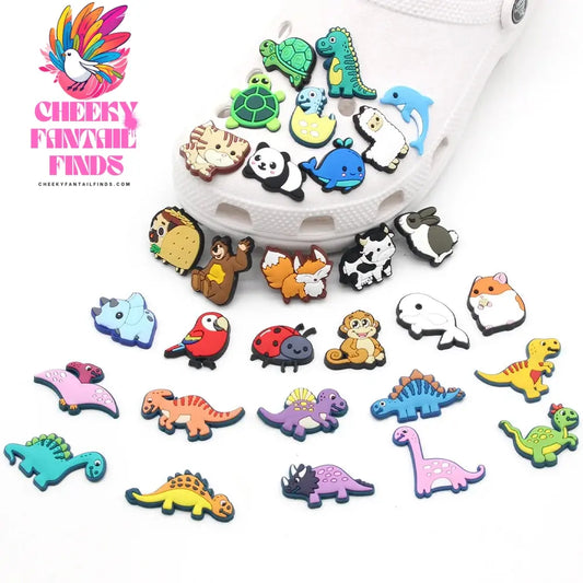 Hot 1pcs Cute Animal Dinosaur Shoe Charms Cartoon Panda Color DIY Sandals Buckle Accessories Decorate Kids Boys Girls Party Gift - Cheeky Fantail Finds
