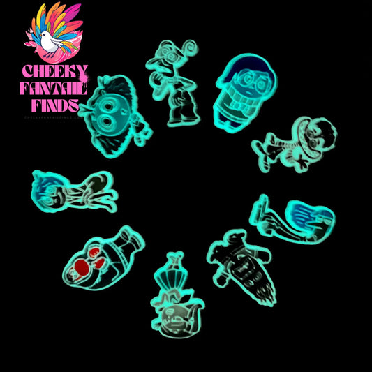 Hot 9pcs Luminous Inside Out Series Shoe Charms For Bubble Slides Sandals, Halloween And Christmas Santa Claus Charms Cheeky Fantail Finds