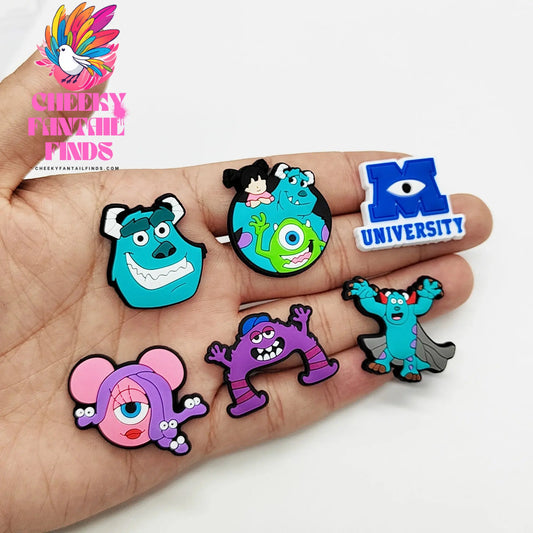 Hot Sale 1-16pcs Cartoon Monsters Inc. University James P Shoe Charms PVC Garden Shoes Buckles Decoration Fit Kids Gift Cheeky Fantail Finds