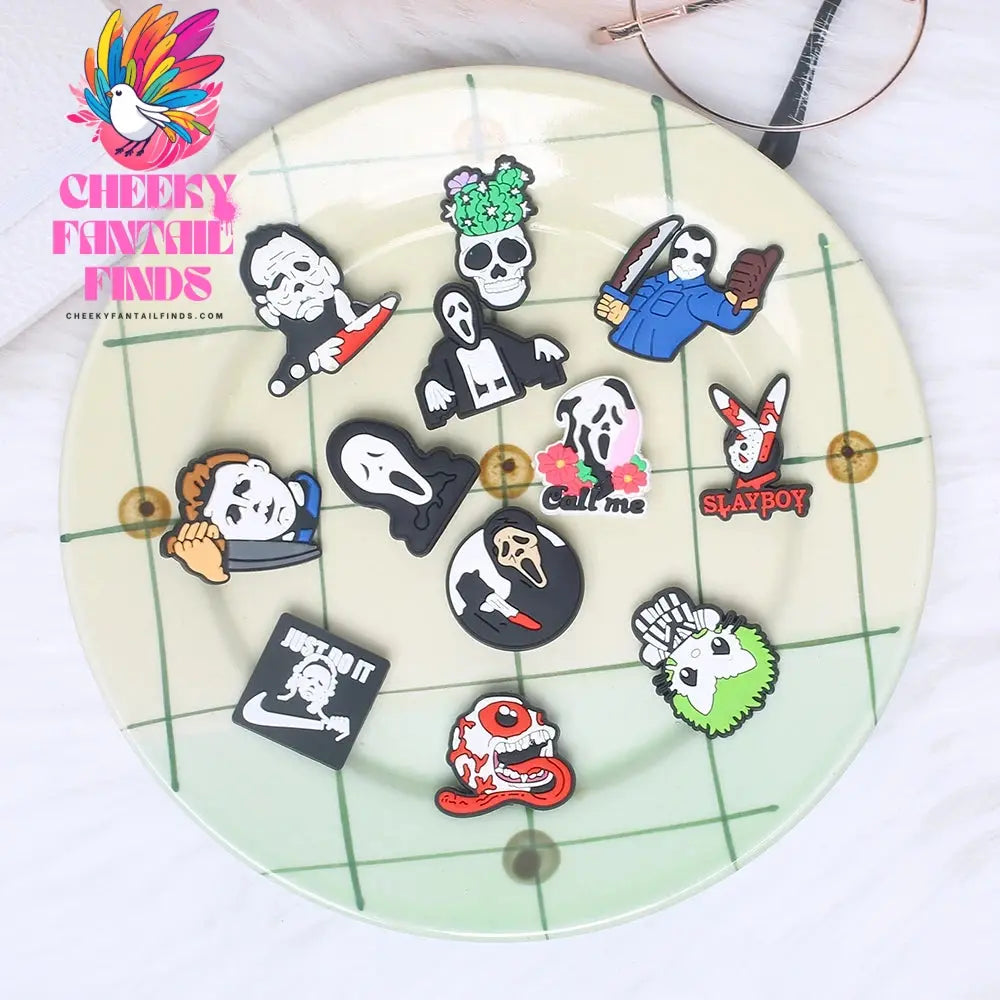 Hot Sale 1pcs Halloween Horror Movies PVC Shoe Charms accessories Decoration Buckles Accessories Fit Bands Bracelets Cheeky Fantail Finds