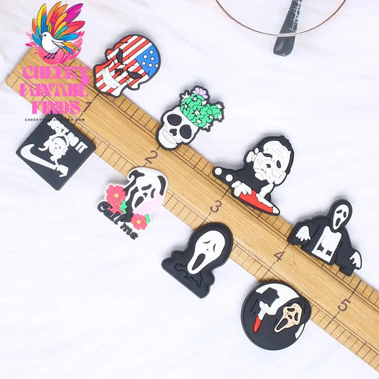 Hot Sale 1pcs Halloween Horror Movies PVC Shoe Charms accessories Decoration Buckles Accessories Fit Bands Bracelets Cheeky Fantail Finds