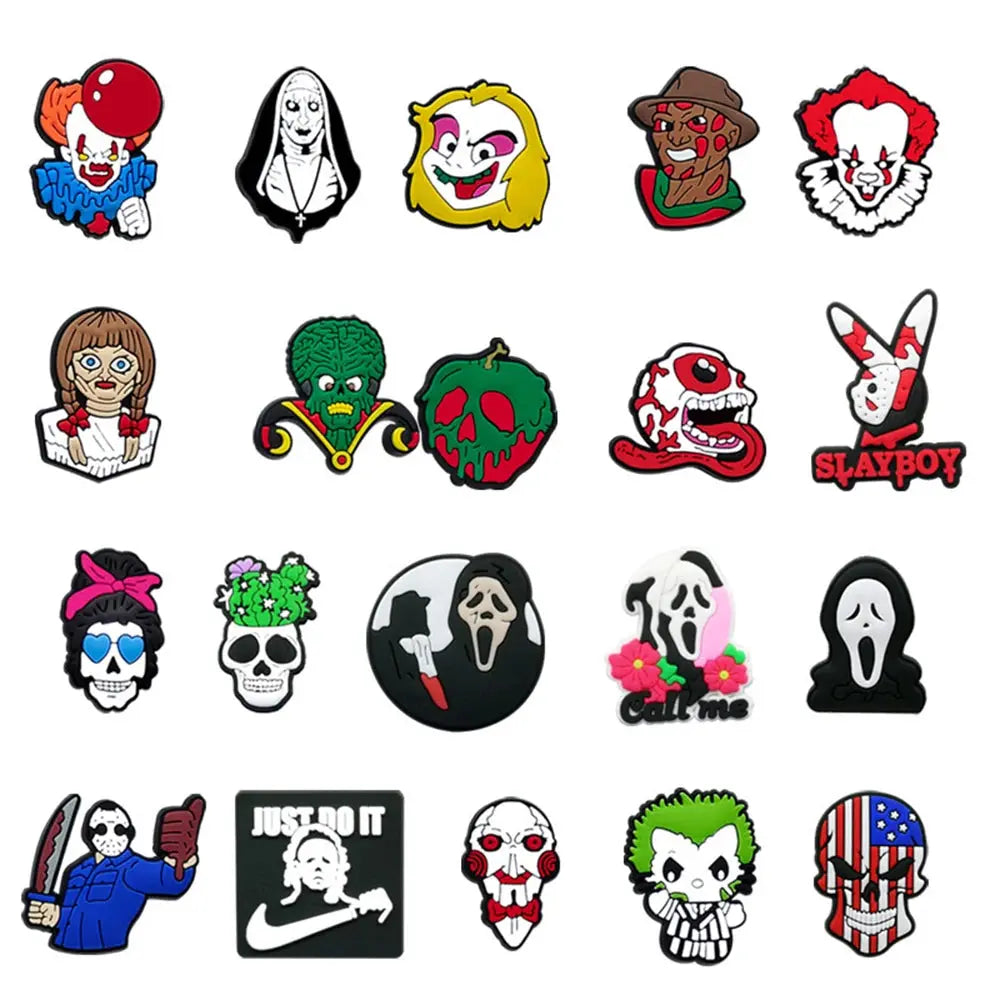 Hot Sale 1pcs Halloween Horror Movies PVC Shoe Charms accessories Decoration Buckles Accessories Fit Bands Bracelets Cheeky Fantail Finds