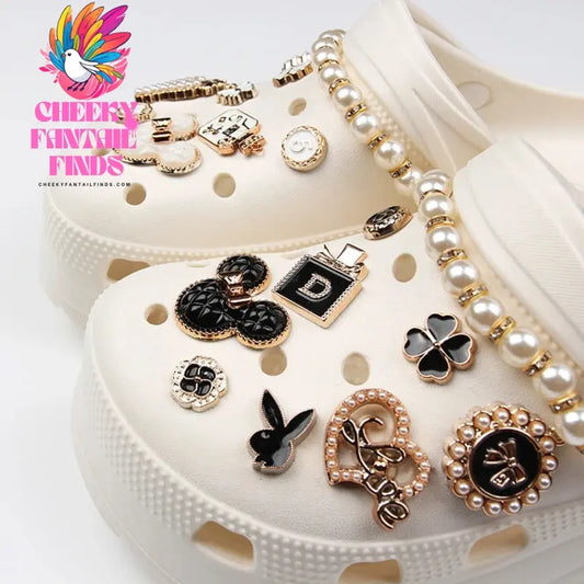 Hot sales Hole Shoe Charms for DIY alloy diamond detachable pearl chain Decoration for Shoe Charm Accessories Kids Party Gift Cheeky Fantail Finds