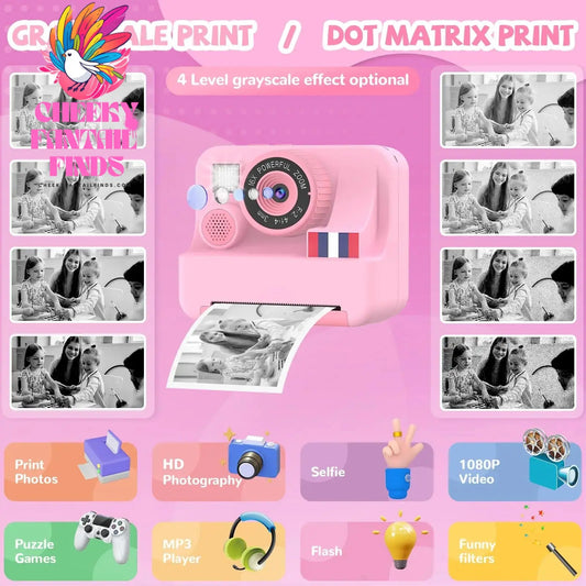 Instant printing with children's cameras, Christmas birthday gifts for boys and girls aged 3-12, FHD selfie children's digital c Cheeky Fantail Finds