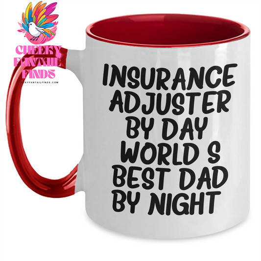 Insurance Adjuster Gifts, Funny Quote Two Tone Coffee Mug, Father's Day Unique Gifts from Men, Gifts for Insurance Adjuster By Day, World's Best Dad By Night - Main