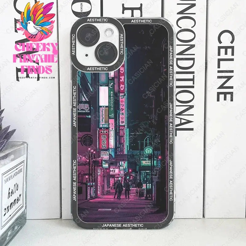 Japanese Aesthetic Night City Tokyo Phone Case For iPhone 16 15 14 13 12 11 Pro Max Mini Plus Soft Cover Cheeky Fantail Finds
