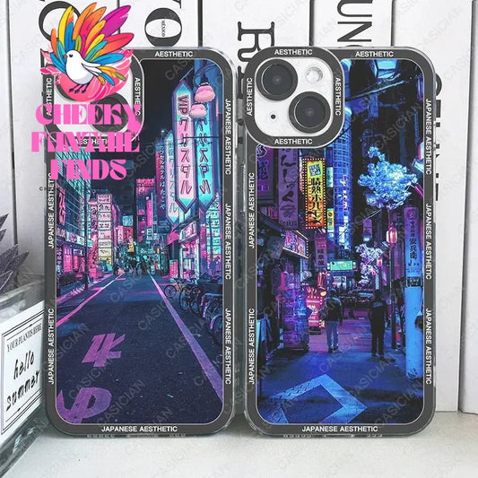 Japanese Aesthetic Night City Tokyo Phone Case For iPhone 16 15 14 13 12 11 Pro Max Mini Plus Soft Cover Cheeky Fantail Finds