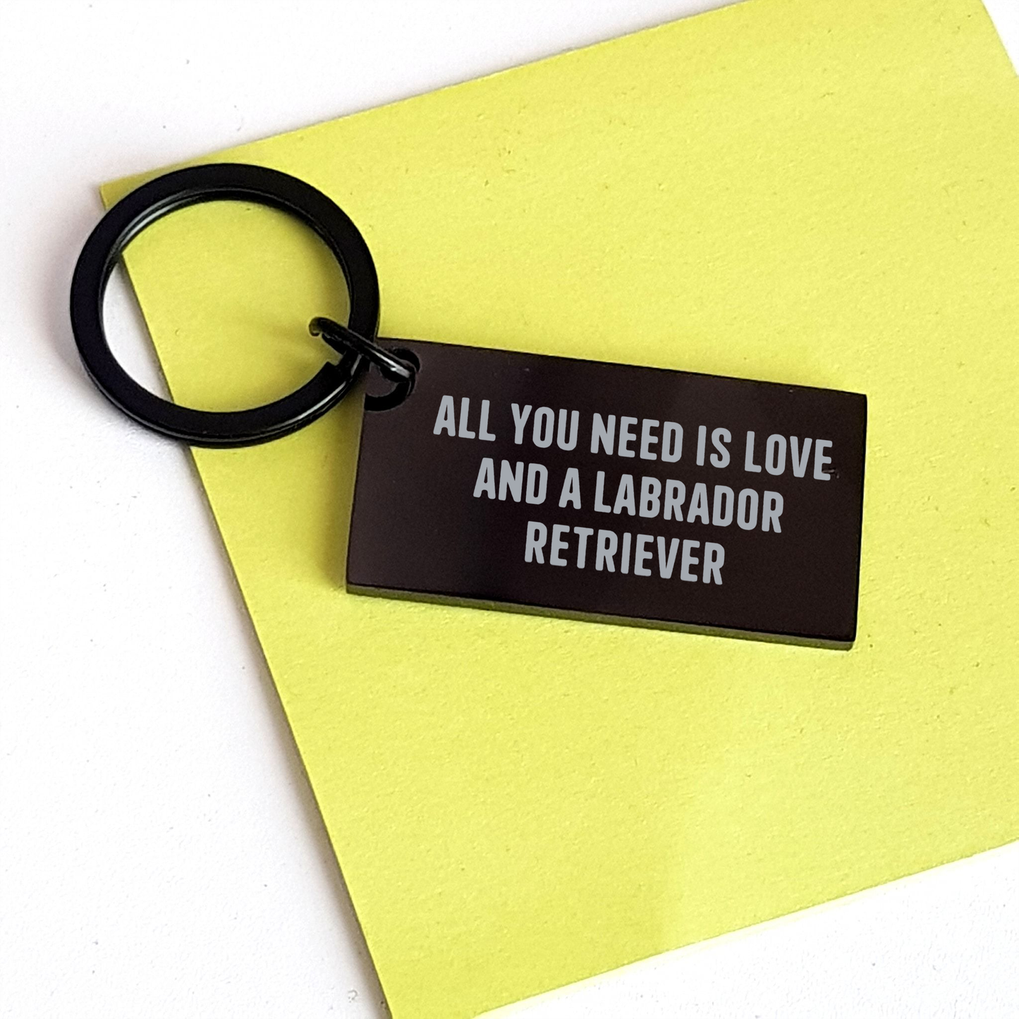 Funny Labrador Retriever Dog Engraved Keychain, Gifts from Friends to Family for Graduation, 'All You Need Is Love And A Labrador Retriever' Quote, Black Stainless Steel, 1.57 x 0.87 inches - Image 3