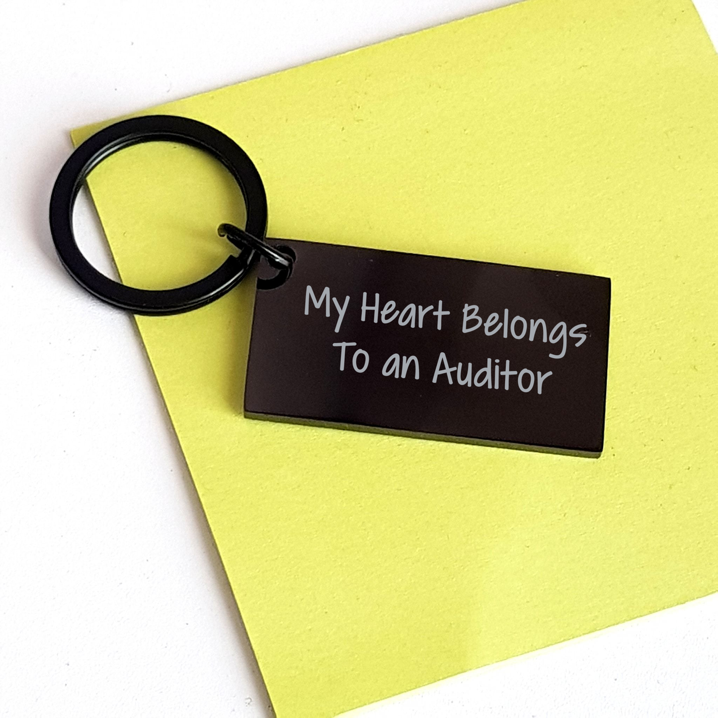 Auditor Gifts from Friends, Unique Inspirational Keychain for Graduation, My Heart Belongs To An Auditor Quote, Black Stainless Steel, 1.57 x 0.87 inches - Image 3