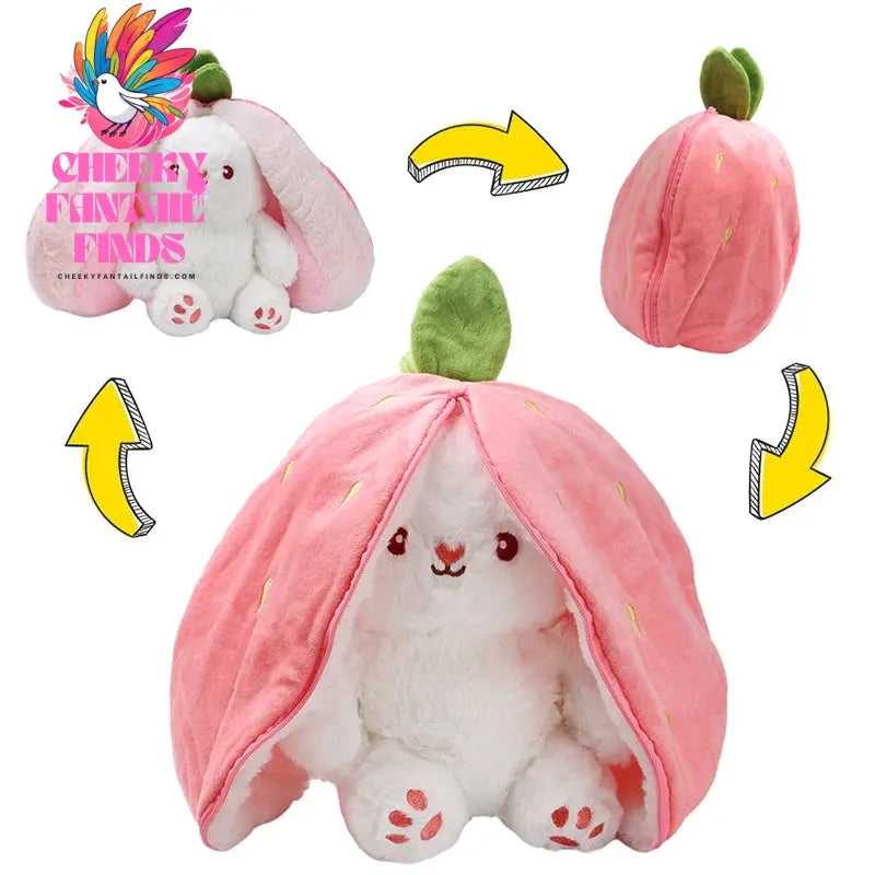 Kawaii Fruit Bunny Plush Toy Cute watermelon StrawberryCarrot Reversible Rabbit Zipper Plush Toy Kids Birthday Gift Cheeky Fantail Finds
