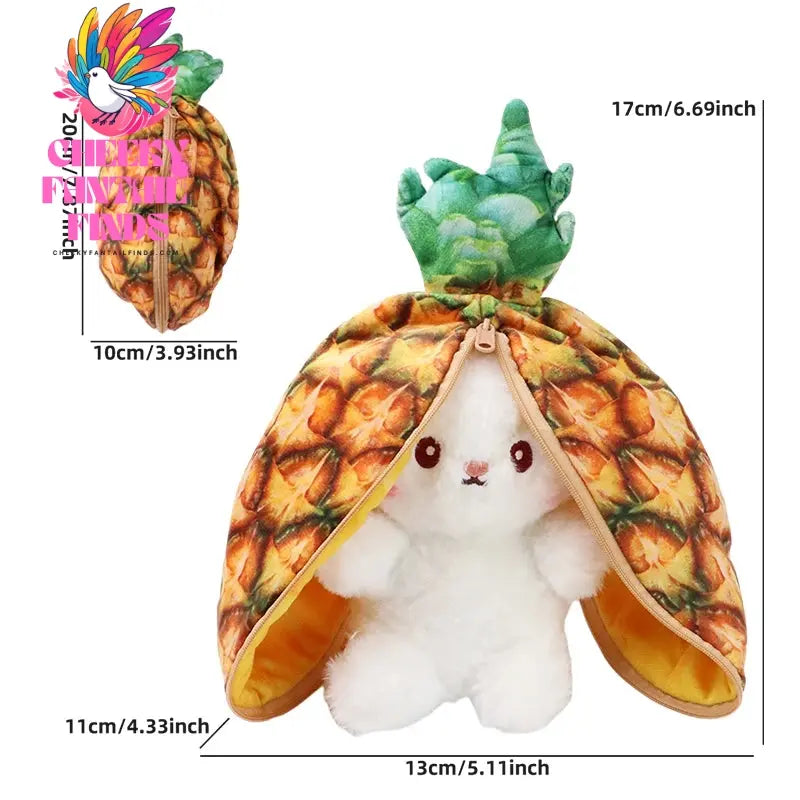 Kawaii Fruit Bunny Plush Toy Cute watermelon StrawberryCarrot Reversible Rabbit Zipper Plush Toy Kids Birthday Gift Cheeky Fantail Finds
