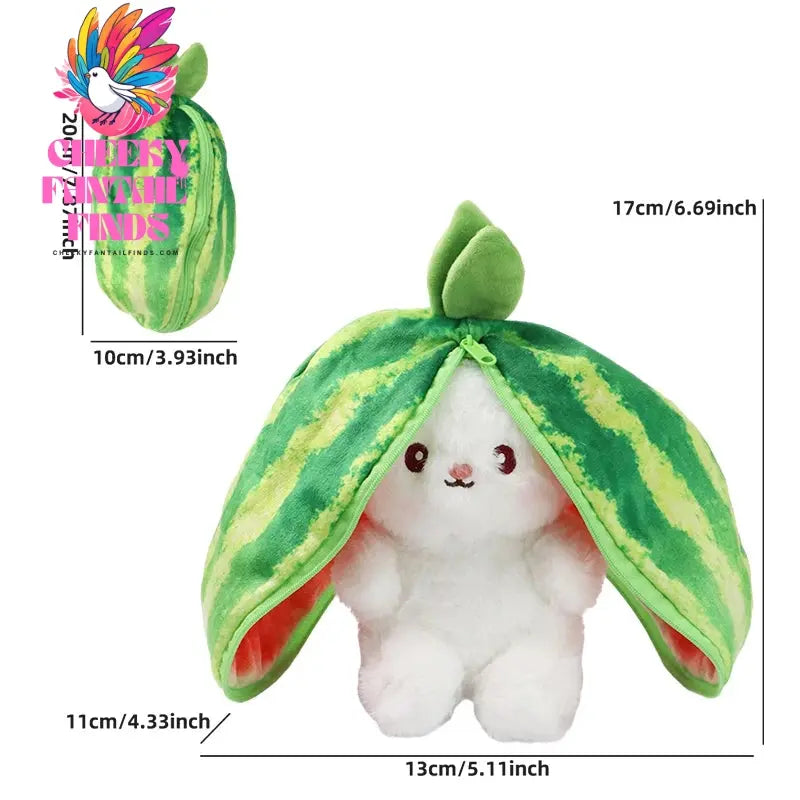 Kawaii Fruit Bunny Plush Toy Cute watermelon StrawberryCarrot Reversible Rabbit Zipper Plush Toy Kids Birthday Gift Cheeky Fantail Finds