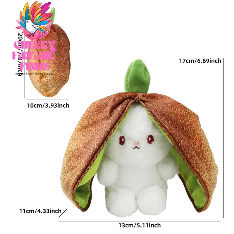 Kawaii Fruit Bunny Plush Toy Cute watermelon StrawberryCarrot Reversible Rabbit Zipper Plush Toy Kids Birthday Gift Cheeky Fantail Finds