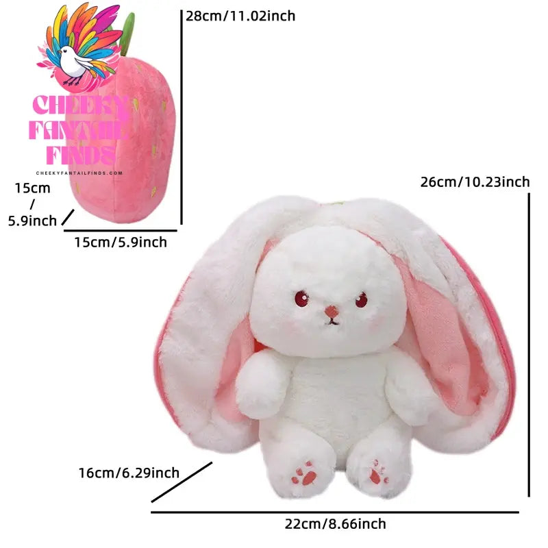 Kawaii Fruit Bunny Plush Toy Cute watermelon StrawberryCarrot Reversible Rabbit Zipper Plush Toy Kids Birthday Gift Cheeky Fantail Finds