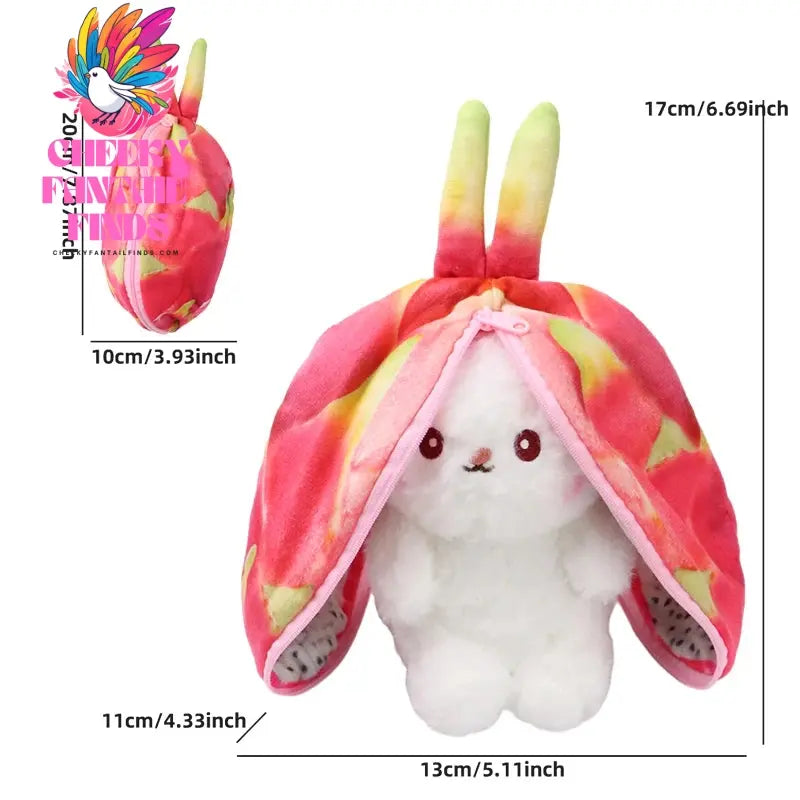 Kawaii Fruit Bunny Plush Toy Cute watermelon StrawberryCarrot Reversible Rabbit Zipper Plush Toy Kids Birthday Gift Cheeky Fantail Finds