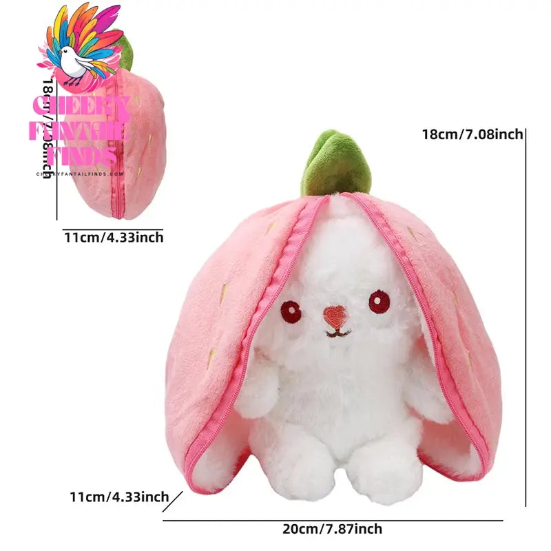 Kawaii Fruit Bunny Plush Toy Cute watermelon StrawberryCarrot Reversible Rabbit Zipper Plush Toy Kids Birthday Gift Cheeky Fantail Finds