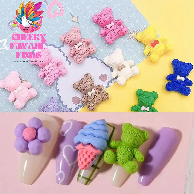 Kawaii Resin Cartoon Bear 10Pcs Cute Cartoon Nail Charms Decoration Luxury Designs DIY Manicure Decoration Cheeky Fantail Finds