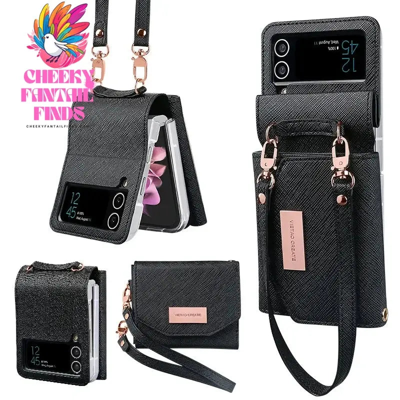 Lanyard Holster Card Z Flip4 Flip5 Flip6 Protective Case For Samsung Galaxy Z Flip 6 5 4 3 Handheld Wristlet Wallet Purse Cover Cheeky Fantail Finds