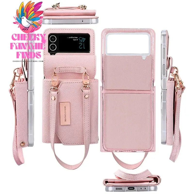 Leather Wallet Case for Samsung Galaxy Z Flip 4, 3, Z4, Z3, z flip 5 phone case with hand strap,z flip 6 case Cheeky Fantail Finds