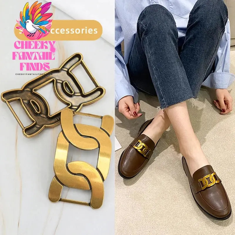 Loafer Bronze Hardware Buckle Accessories Shoe Flower Accessories Trend New Slippers Handmade DIY Women's Shoes Leather Buckle Cheeky Fantail Finds