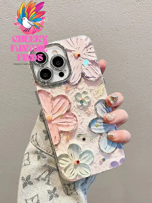 Luxury Flowers Glitter Laser Phone Case For iPhone 16 Pro Max 15 14 Plus 13 12 11 Diamond Soft Shockproof Lens protection Cover Cheeky Fantail Finds