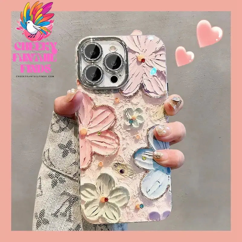 Luxury Flowers Glitter Laser Phone Case For iPhone 16 Pro Max 15 14 Plus 13 12 11 Diamond Soft Shockproof Lens protection Cover Cheeky Fantail Finds