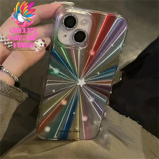 Luxury Laser Radiant Firework Rainbow Color Phone Case For iPhone 15 14 13 12 11 Pro Max Glitter Star Lens Protection Soft Cover Cheeky Fantail Finds