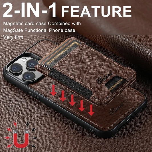 Luxury Leather Magnetic 2-in-1 Card Holder Wallet Phone Case Support Wireless Charging for iPhone 16Pro Max 15Plus 14 13 12 Cheeky Fantail Finds